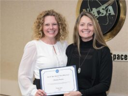 Introducing NASA’s Space Ops: Christine Braden Christine Braden receives an “On the Spot” award from Angela Hart, program manager for NASA’s Commercial Low Earth Orbit Development Program, in March 2024 (Credit: NASA/Helen Arase Vargas).