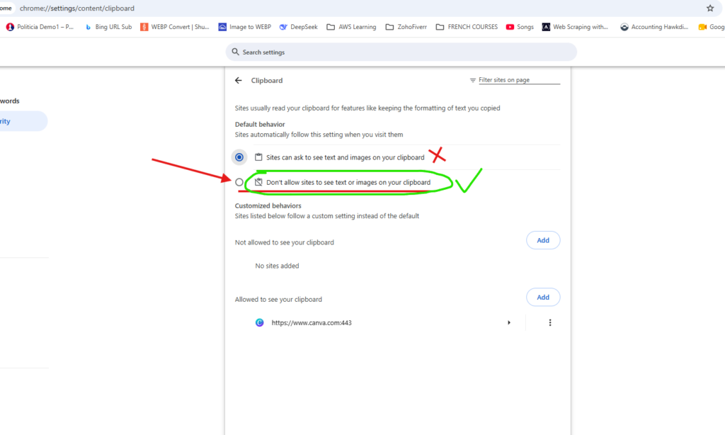chrome clipboard settings