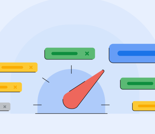 Enhance your web experience with Chrome’s latest performance settings. Cartoon speedometer pointing at various abstract chat boxes