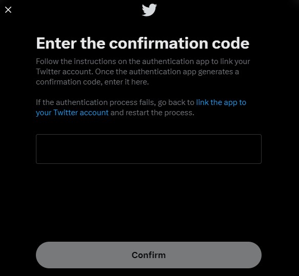 Confirmation Code on Twitter.