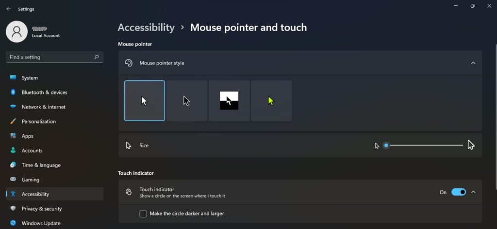 Further Ways to Customize Your Cursor, Text cursor, Mouse pointer and touch , Mouse pointer style