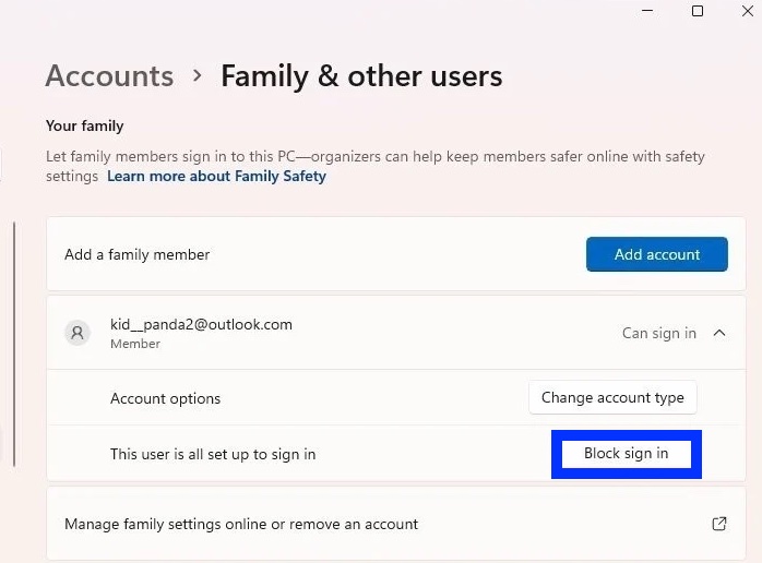 disable your account on Windows 11