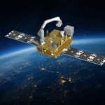 NASA’s Robotic Demonstration Strengthens Space Infrastructure a golden satellite with solar arrays extended, with the limb of Earth in the background