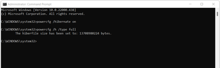 powercfg /hibernate on, powercfg /h /type full