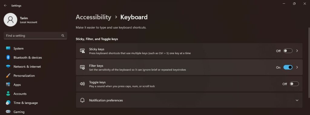 Turn Off/Disable Filter Keys on Your Windows