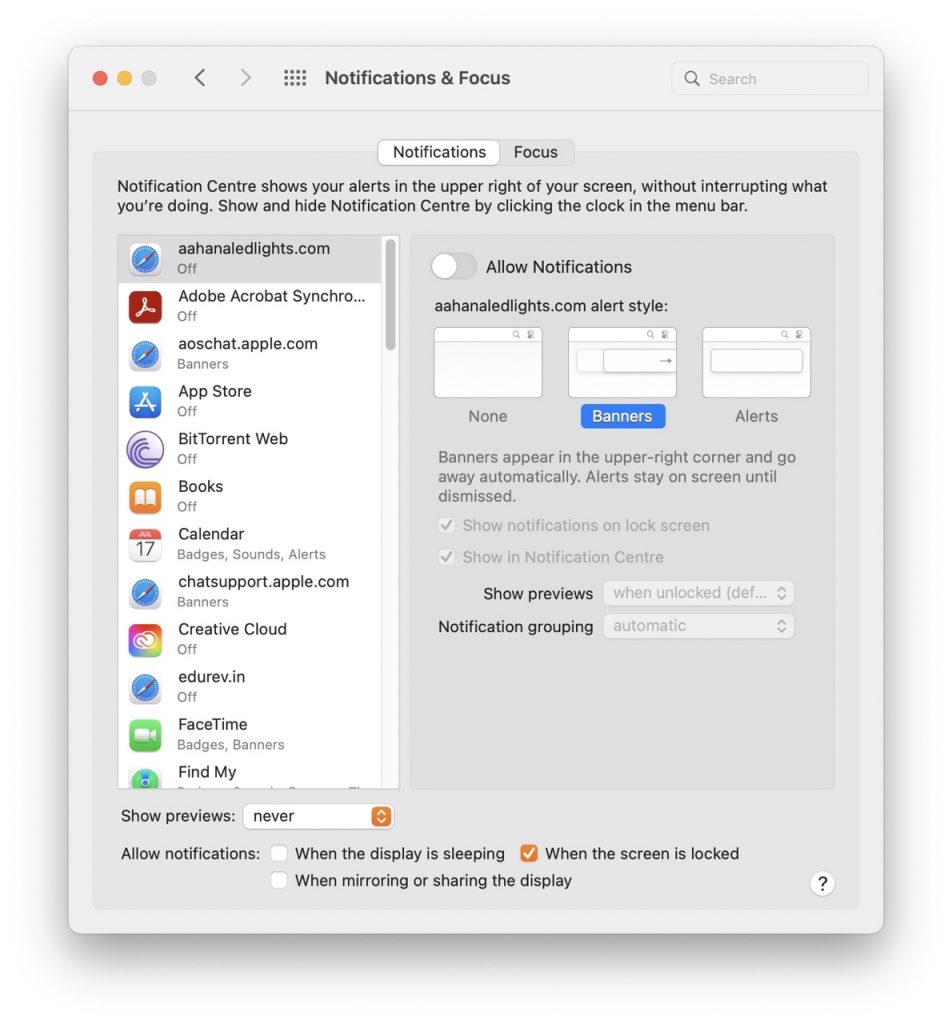 time sensitive alerts in MacOS