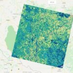 NASA’s OpenET: Addressing Western Water Supply Challenges An application interface shows a top-down view of a section of Brazil in pale tans and greens, with one square (at and angle) in bright colors: dark blue, teals, greens, and yellows.