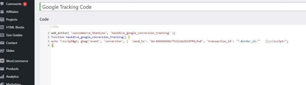 Add Google Ad Tracking Code in WooCommerce Thank You Order-Received page