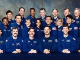 NASA Celebrates 30th Anniversary of 15th Astronaut Group Selection The Group 15 NASA and international astronaut candidates pose for a group photo – front row, Jeffrey S. Ashby, left, Dafydd “Dave” R. Williams, James F. Reilly, Scott D. Altman, Rick D. Husband, and Michael J. Bloomfield; middle row, Pamela A. Melroy, left, Michael P. Anderson, Michel Tognini, Kathryn “Kay” P. Hire, Kalpana Chawla, Carlos I. Noriega, Susan L. Still, Takao Doi, and Frederick “Rick” W. Sturckow; back row, Janet L. Kavandi, left, Edward T. Lu, Steven K. Robinson, Robert L. Curbeam, Dominic L.P. Gorie, Joe F. Edwards, Steven W. Lindsey, and Jean-Loup Chrétien.