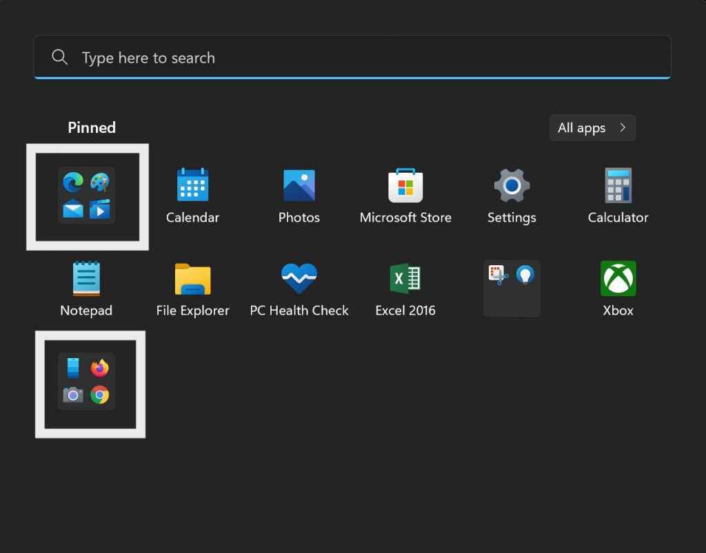 Start menu in windows 11