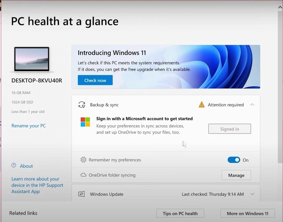 windows pc health checker