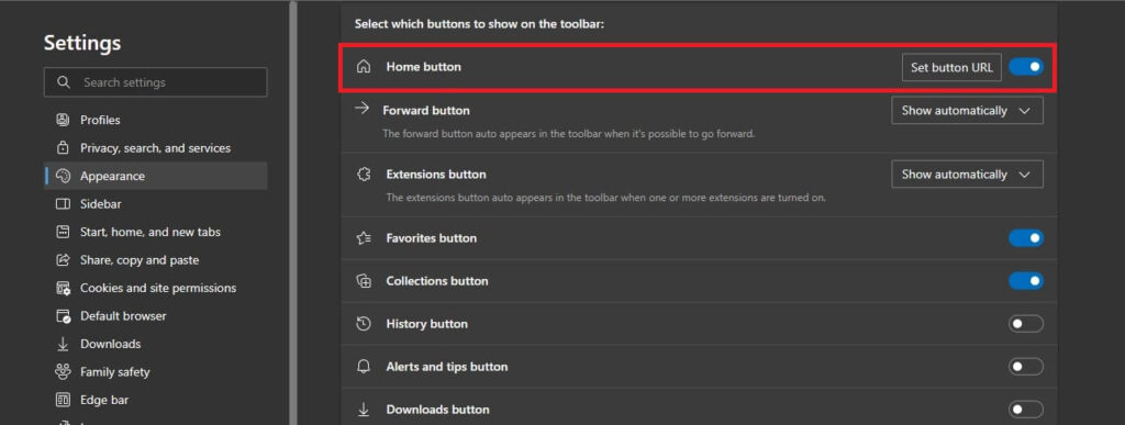 Home Button - Appearence, Add or Remove the Home Button on the Toolbar  Using Settings