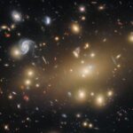 NASA Captures Image of Galaxy Cluster with Hubble A cluster of distant, mainly elliptical galaxies. They appear as brightly shining points radiating golden light that each take the shape of a smooth, featureless oval. They crowd around one that is extremely large and bright. A few spiral galaxies of comparable size appear too, bluer in color and with unique shapes. Of the other more small and distant galaxies covering the scene, a few are warped into long lines.