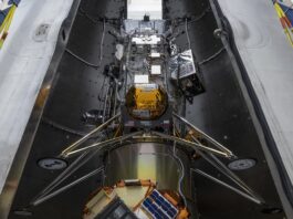 NASA Announces Broadcast for Upcoming Intuitive Machines Moon Mission Caption: The Intuitive Machines lunar lander that will deliver NASA science and technology to the Moon as part of the agency’s CLPS (Commercial Lunar Payload Services) initiative and Artemis campaign is encapsulated in the fairing of the SpaceX Falcon 9 rocket. Credit: SpaceX