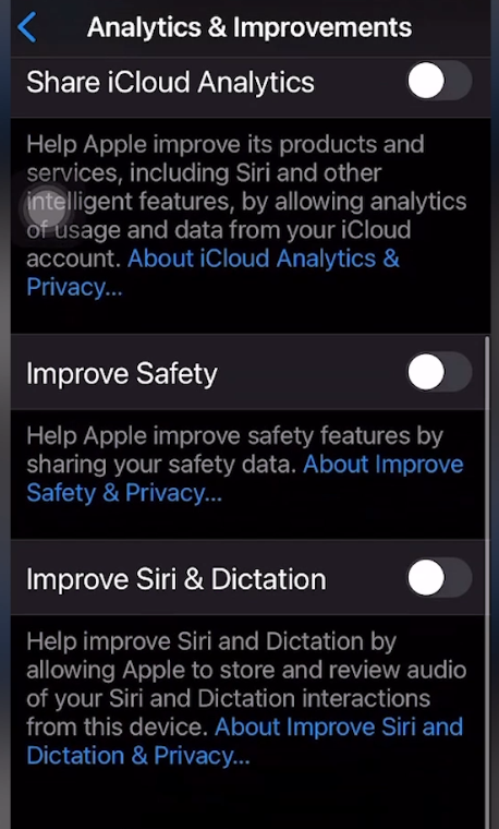 Turning off analytics and safety features