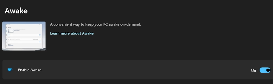 Awake Feature of Microsoft PowerToys