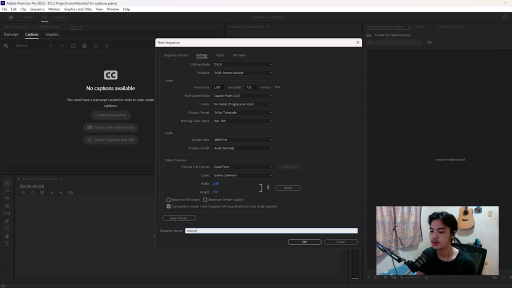 Basic Settings for New Sequence