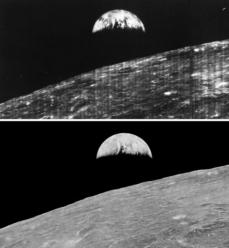 image of earth 9 lunar orbiter 1 photo of earth aug 23 1966 original and remastered loirp.jpg NASA Langley's Legacy of Landing - NASA