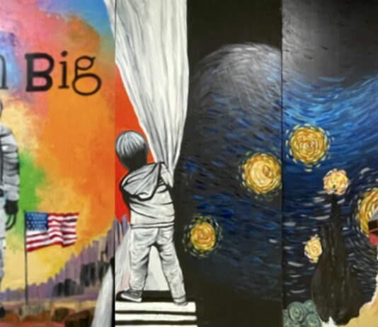 Johnson’s Student Murals Mark 25 Years of Space Exploration A colorful art mural representing space exploration. The words