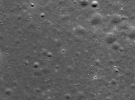 NASA’s LRO Captures Japanese Lunar Lander RESILIENCE Site A black and white image of the surface of the Moon taken from NASA