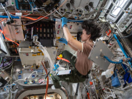 NASA’s Leading Science Stories: January 24, 2025 An astronaut floats aboard the International Space Station while conducting an experiment.