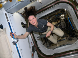 NASA’s Tracy C. Dyson Leads Space Station Science Mission NASA astronaut and Expedition 71 Flight Engineer Tracy C. Dyson smiles for a portrait in the vestibule between the Kibo laboratory module and the Harmony module aboard the International Space Station.
