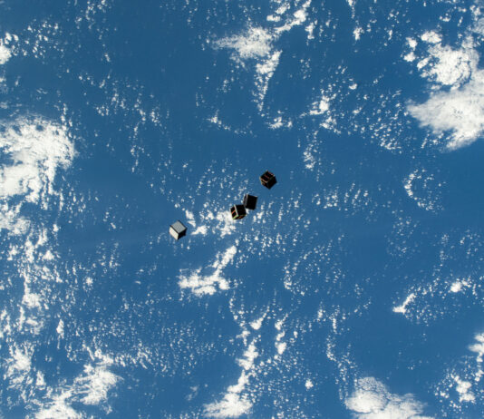 CubeSats Capture: NASA Deploys Mini Satellites into Earth Orbit Tiny satellites, also known as CubeSats, are pictured after being deployed into Earth orbit from a small satellite orbital deployer on the outside of the International Space Station