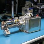 NASA Moon Instrument Set for Second Chance at Lunar Operations Image shows a silver square science instrument on blue table