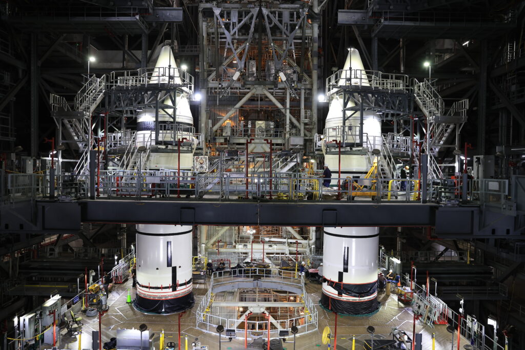 NASA Finishes Stacking Rocket Boosters for Artemis II Mission ...