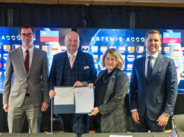 Liechtenstein Joins Artemis Accords as Latest NASA Partner From left to right, Ambassador of the Principality of Liechtenstein to the United States of America Georg Sparber, Director of the Office for Communications of the Principality of Liechtenstein Dr. Rainer Schnepfleitner, NASA Deputy Administrator Pam Melroy, and Ambassador Extraordinary and Plenipotentiary to the Swiss Confederation and to the Principality of Liechtenstein Scott Miller, pose for a group photo during an Artemis Accords signing ceremony, Friday, Dec. 20, 2024, at the Mary W. Jackson NASA Headquarters building in Washington. The Principality of Liechtenstein is the 52nd country to sign the Artemis Accords, which establish a practical set of principles to guide space exploration cooperation among nations participating in NASA’s Artemis program. Photo Credit: (NASA/Keegan Barber)