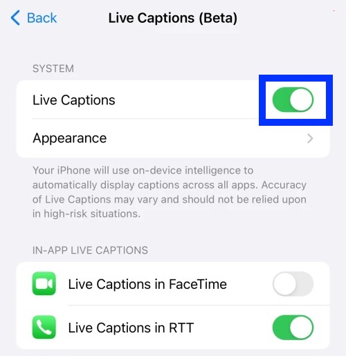 enable Live Captions