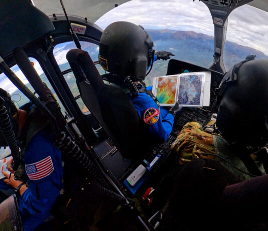 Colorado Mountains Host NASA’s Simulated Artemis Moon Landing Training NASA astronauts Matthew Dominick (left) and Mark Vande Hei (right) prepare to fly out to a landing zone in the Rocky Mountains as part of the certification run for the NASA Artemis course at the High-Altitude Army National Guard Aviation Training Site in Gypsum, Colorado, Aug. 26.
