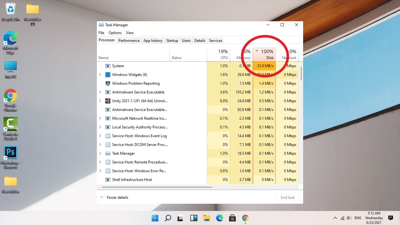 100% disk usage in Windows 11
