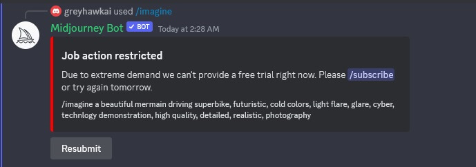 Midjourney Free Trial Ends on Discord