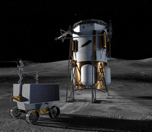 NASA Chooses Blue Origin for Moon South Pole VIPER Mission This artist’s concept shows Blue Origin’s Blue Moon Mark 1 lander and NASA’s VIPER (Volatiles Investigating Polar Exploration Rover) on the lunar surface.