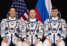 NASA Prepares to Broadcast Crew Launch for Station Missions The Roscosmos Soyuz MS-27 spacecraft will launch from the Baikonur Cosmodrome in Kazakhstan to the International Space Station with (pictured left to right) NASA astronaut Jonny Kim and Roscosmos cosmonauts Sergey Ryzhikov and Alexey Zubritsky.