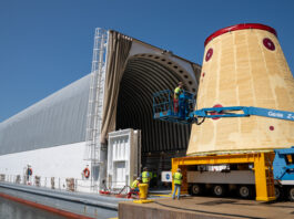 NASA Preps Artemis II Rocket Adapter for Shipment Crews moved the cone-shaped launch vehicle stage adapter out of NASA Marshall’s Building 4708 to the agency’s Pegasus barge on August 21. The barge will ferry the adapter first to NASA’s Michoud Assembly Facility, where it will pick up additional SLS hardware for future Artemis missions, and then travel to NASA Kennedy. In Florida, teams with NASA’s Exploration Ground Systems will prepare the adapter for stacking and launch.