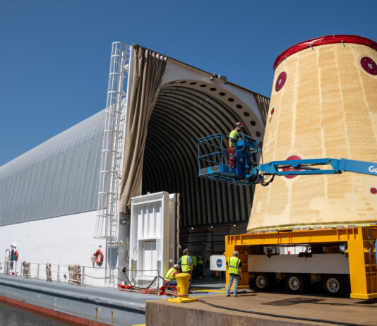 NASA Preps Artemis II Rocket Adapter for Shipment Crews moved the cone-shaped launch vehicle stage adapter out of NASA Marshall’s Building 4708 to the agency’s Pegasus barge on August 21. The barge will ferry the adapter first to NASA’s Michoud Assembly Facility, where it will pick up additional SLS hardware for future Artemis missions, and then travel to NASA Kennedy. In Florida, teams with NASA’s Exploration Ground Systems will prepare the adapter for stacking and launch.