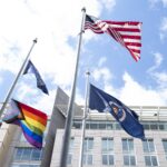 NASA Invites Fresh Concepts Through New Procurement Strategy The Progress Pride flag is seen flying at the Mary W. Jackson NASA Headquarters Building, June 9, 2022, in Washington.