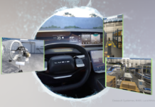 Industrial AI and Digital Twins Boost Design and Manufacturing Efficiency. Into the Omniverse imagery with an egocentric car view and industrial factories.