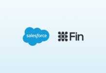 Salesforce Agrees to Acquire Fin in Strategic Move for Growth Salesforce and Fin company logos on a light blue gradient background.