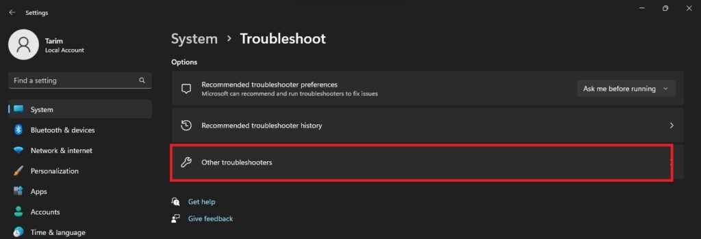 Other Troubleshooters on Widnows 11