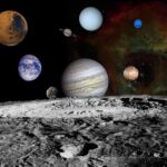 NASA’s Archived Data Boosts Science with New Insights This solar system montage of the nine planets and four large moons of Jupiter in our solar system are set against a false-color view of the Rosette Nebula.
