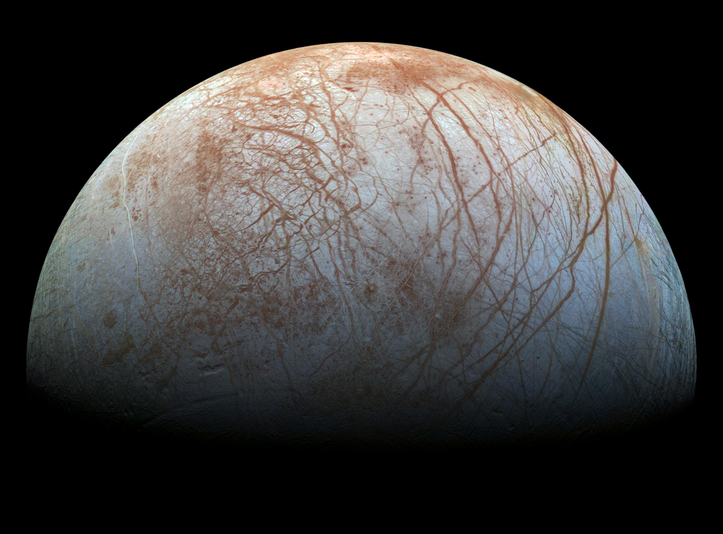 Europa looms large in this reprocessed color view