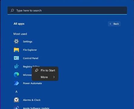 start menu in windows 11