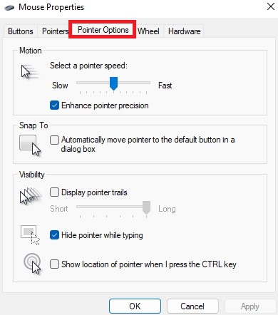 Windows 11: Pointer Options