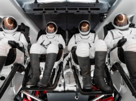 NASA to Pilot Telemedicine, Collect Health Data with Polaris Dawn Crew The four-person crew of the Polaris Dawn mission pictured wearing their SpaceX extravehicular activity suits