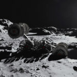 NASA and Partners Launch New Moon Autonomy Competition Conceptual graphic of the lunar surface with the sun casting light onto a robotic excavator traversing the rocky regolith.