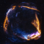 NASA’s new X-Ray Mission studies ancient supernova. NASA’s IXPE observed the outer rim of the supernova remnant highlighted in purple in the inset. Data from IXPE is combined with data from NASA’s Chandra X-ray Observatory and ESA’s XMM-Newton. The yellow represents low-energy X-rays, while blue shows high-energy X-rays detected by Chandra and XMM-Newton. The starfield in the image comes from the National Science Foundation’s National Optical-Infrared Astronomy Research Laboratory (NOILab).