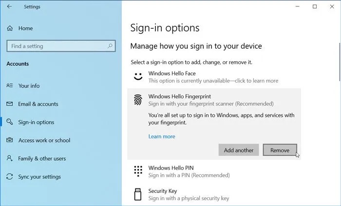 Remove Fingerprint Recognition Sign-in In Windows 11